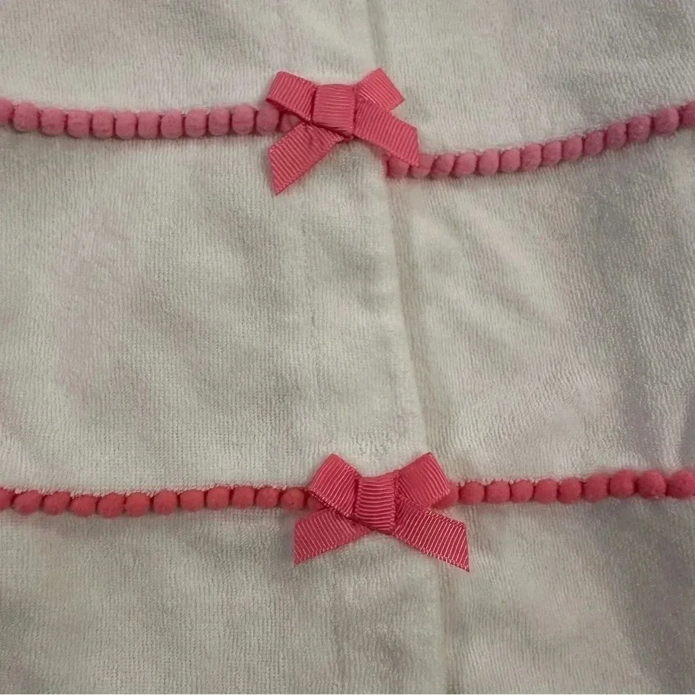 Little Me White Terry Cloth Hoodie Swim Cover Up Pink Bow Ribbon Size 6-9 Month